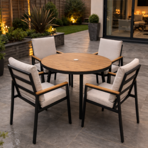 Arden 4 Seat Round Dining Set – Aluminium Garden Furniture