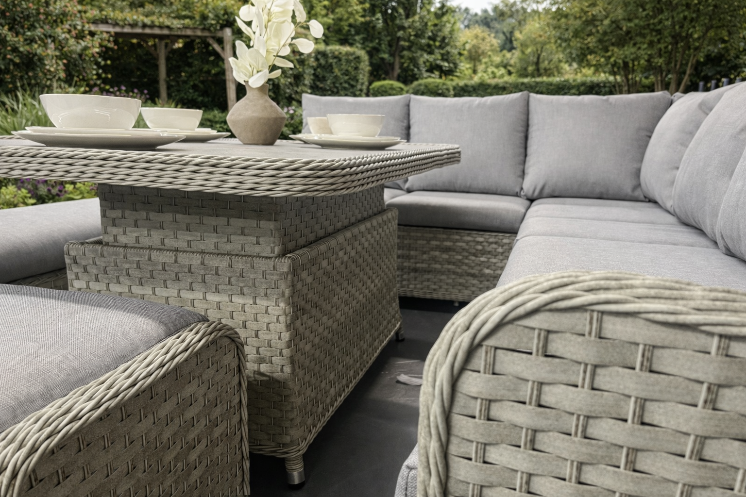 Ashbourne Corner Dining Set with Rising Table | Premium Rattan Garden Furniture - Image 5