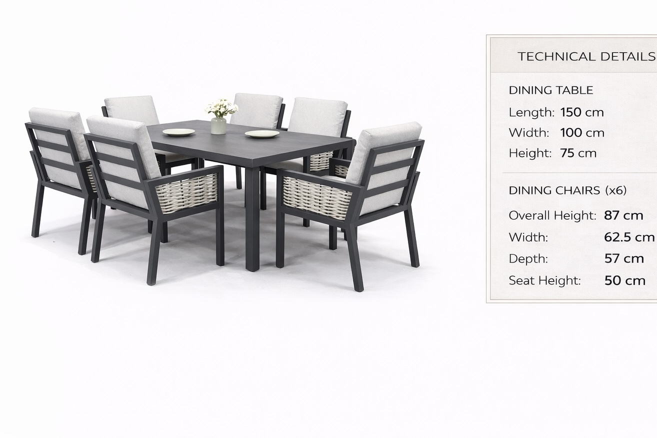 HUXLEY 6 SEAT RECTANGLE DINING SET - Image 5