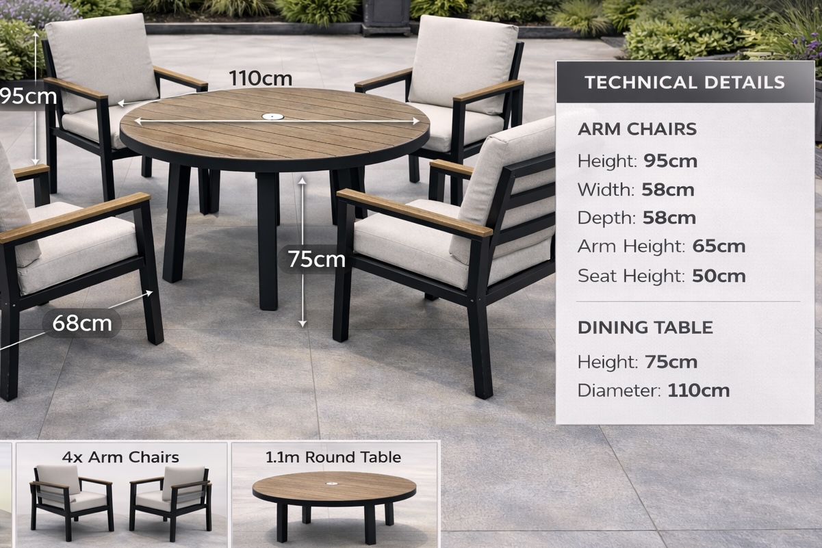 Arden 4 Seat Round Dining Set – Aluminium Garden Furniture - Image 5