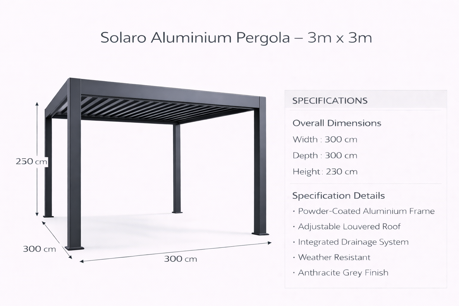 3x3 Aluminium Pergola – Anthracite - Image 2