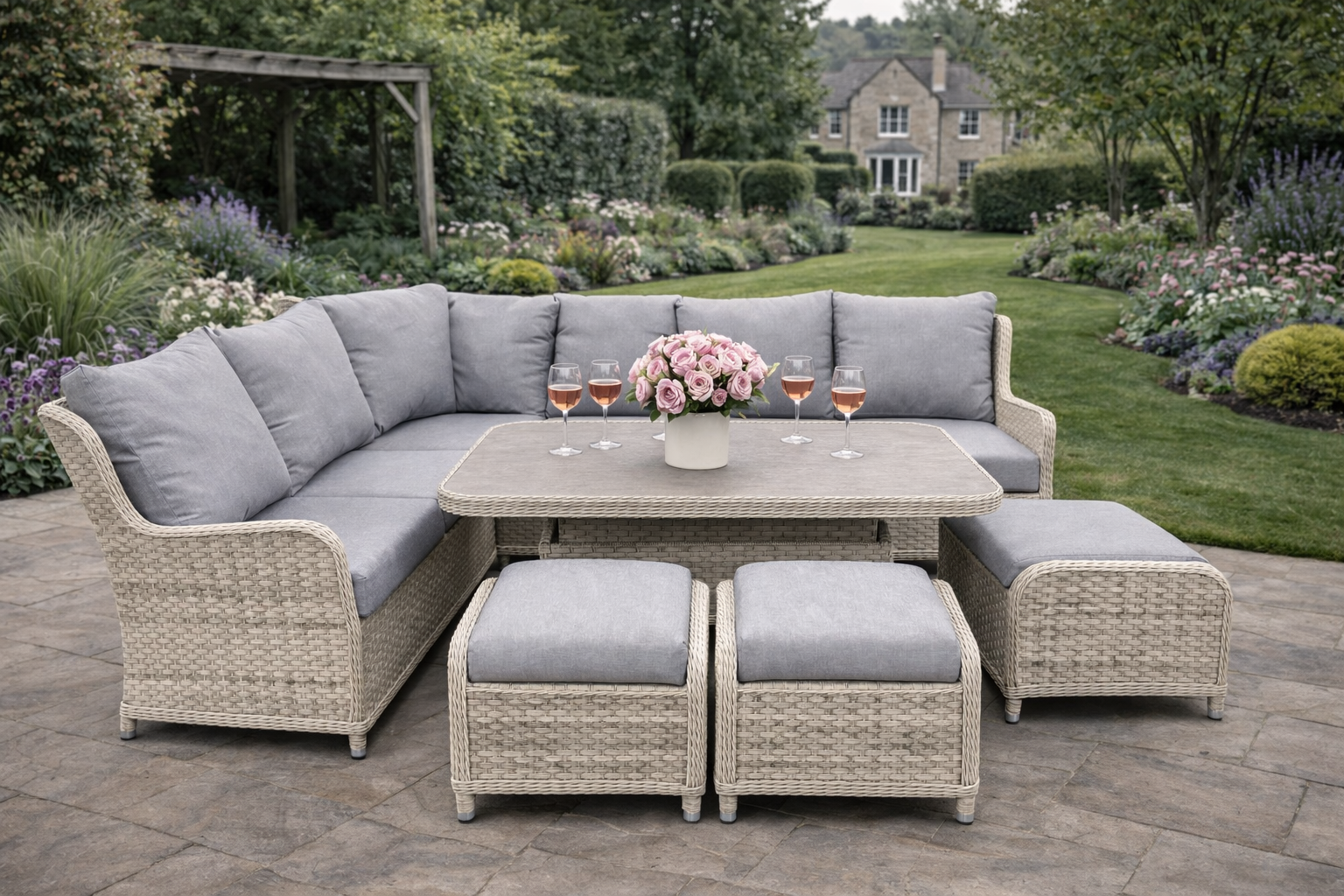 Ashbourne Corner Dining Set with Rising Table | Premium Rattan Garden Furniture